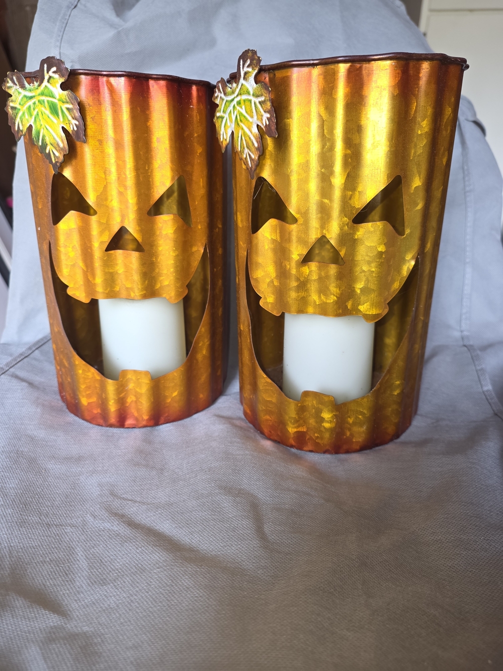 Autumn Pumpkin Jack-O'-Lantern Metal - Battery Powered Candle Holders - Orange
